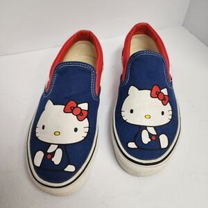 Vans Hello Kitty Slip-On Canvas Shoes Blue & Red Women's Sz 8.5
